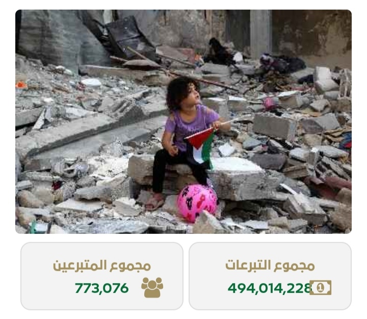 494 مليون ريال إجمالي تبرعات حملة إغاثة أهالي غزة