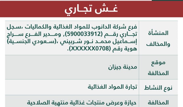 “التجارة” تشهِّر بفرع شركة ارتكبت الغش التجاري في منتجات غذائية منتهية الصلاحية