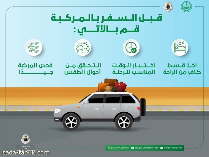 “أمن الطرق” توصي بـ 4 نصائح قبل السفر بالسيارة