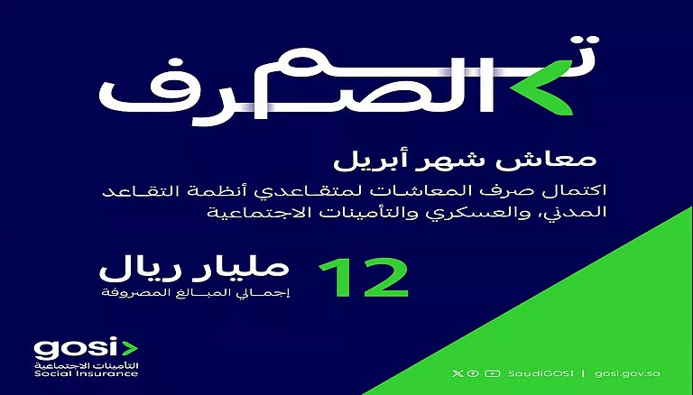“التأمينات الاجتماعية”: اكتمال صرف معاشات أبريل بإجمالي 12 مليار ريال