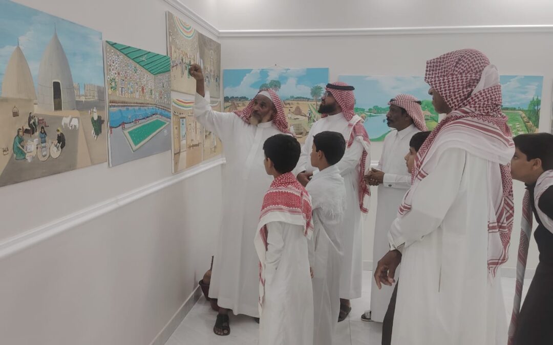 منسوبو مدرسة الشخري الابتدائية يزورون معرض الفنان التشكيلي قالب الدلح