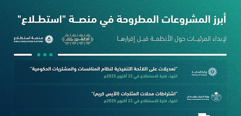 31 مشروعًا جديدًا عبر “استطلاع” تشمل تعديلات على أنظمة المشتريات والغرف التجارية وأمن المنشآت