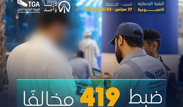“هيئة النقل” تضبط 419 مخالفًا خلال أسبوع لممارستهم نقل الركاب دون ترخيص