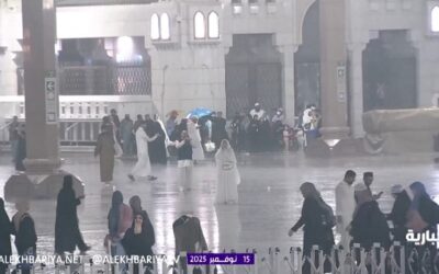 المسجد النبوي يفيض بالدعاء مع هطول أمطار فجر اليوم