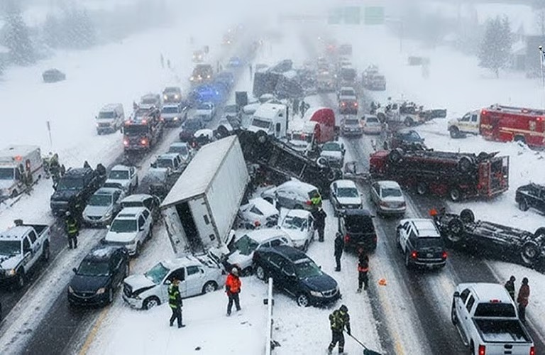 بالفيديو.. تصادم 45 مركبة في إنديانا بسبب عاصفة ثلجية