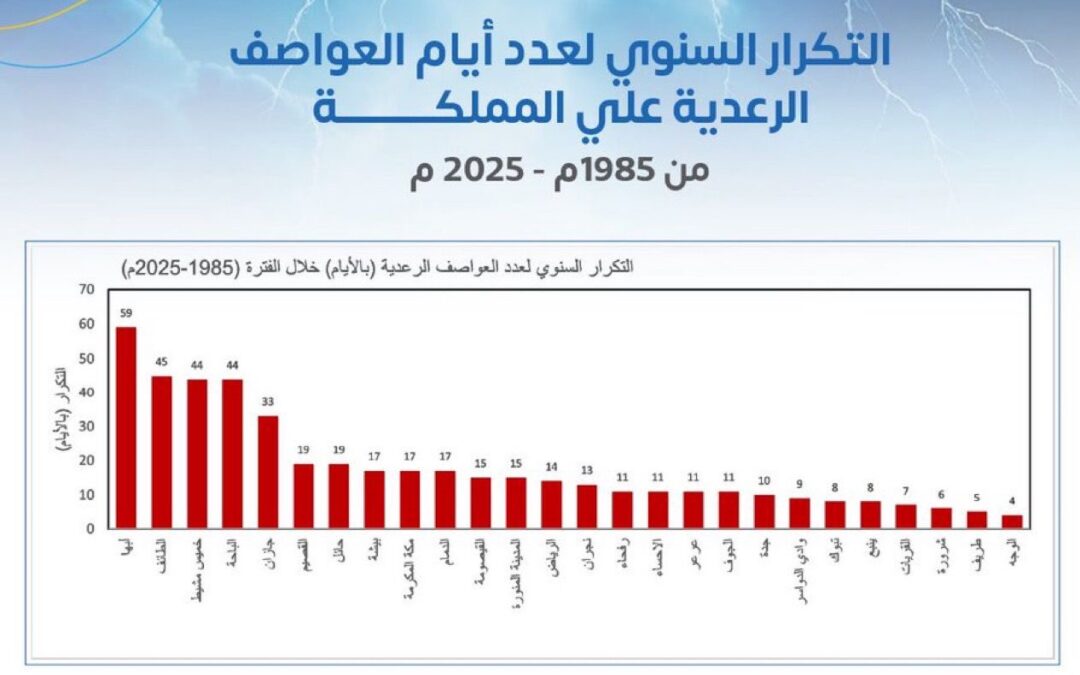 أبها تتصدر مدن المملكة في متوسط أيام العواصف الرعدية سنويًا