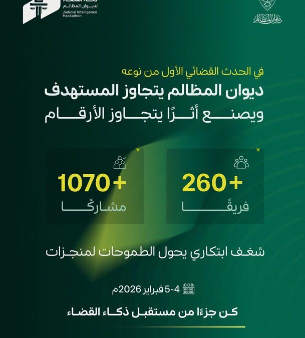 أكثر من 1000 مبتكر يتنافسون في هاكاثون ذكاء القضاء بديوان المظالم