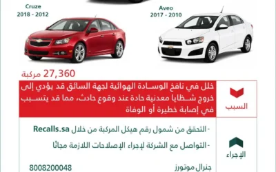 وزارة التجارة تستدعي 27 ألف مركبة شيفروليه بسبب خلل في الوسادة الهوائية